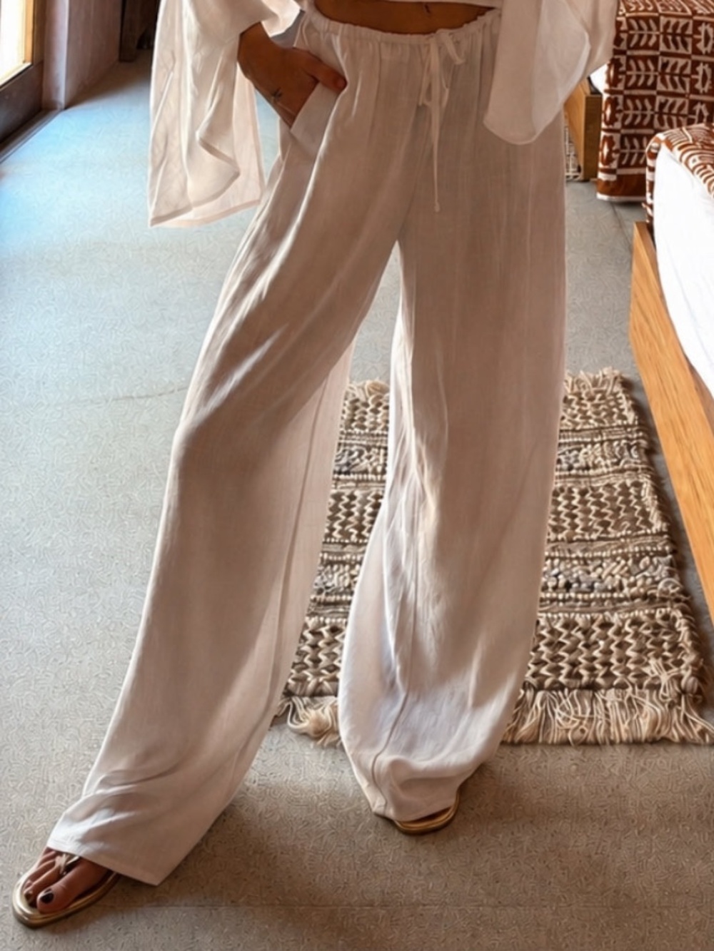 NWt 12th Tribe Clear Breeze White Linen Pants Size M